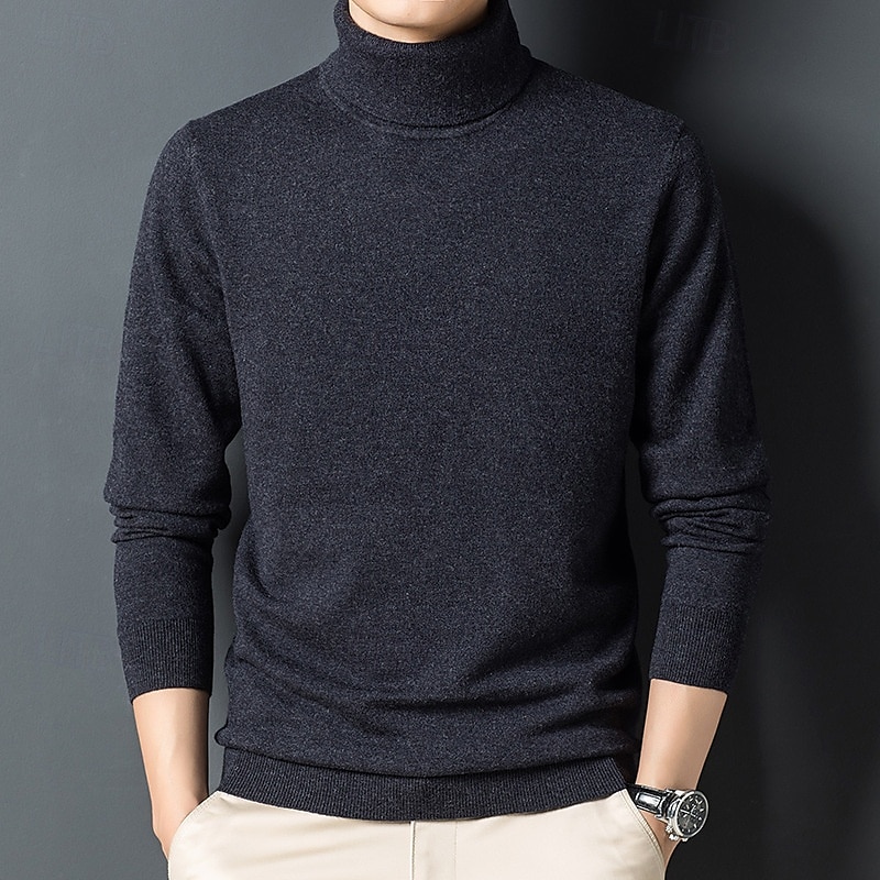 Men's 100% Wool Pullover Sweater Jumper Knit Solid Color Turtleneck Knitwear Elegant Christmas Outdoor Clothing Apparel Fall Winter Black Red S M L 2025 - $57.99 –P6
