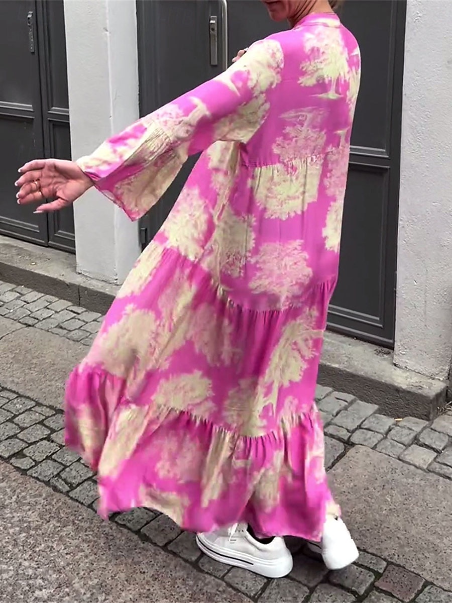 robe longue à fleurs pour femmes, col fendu, manches longues, été, printemps de 2025 ? $57.99 –P4