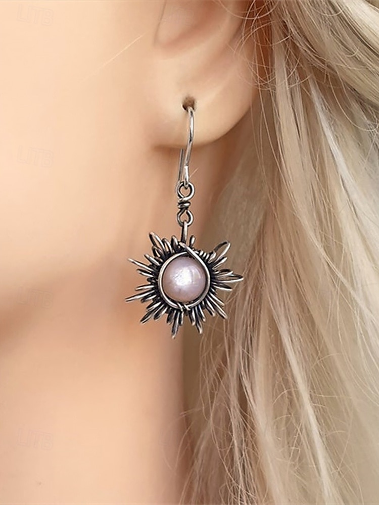 Vintage Sun and Moon Dangle Earrings - Silver-Tone Celestial Jewelry with Pearl and Crystal Accents for Women, Perfect for Boho and Casual Looks 2025 - $10.44 –P3