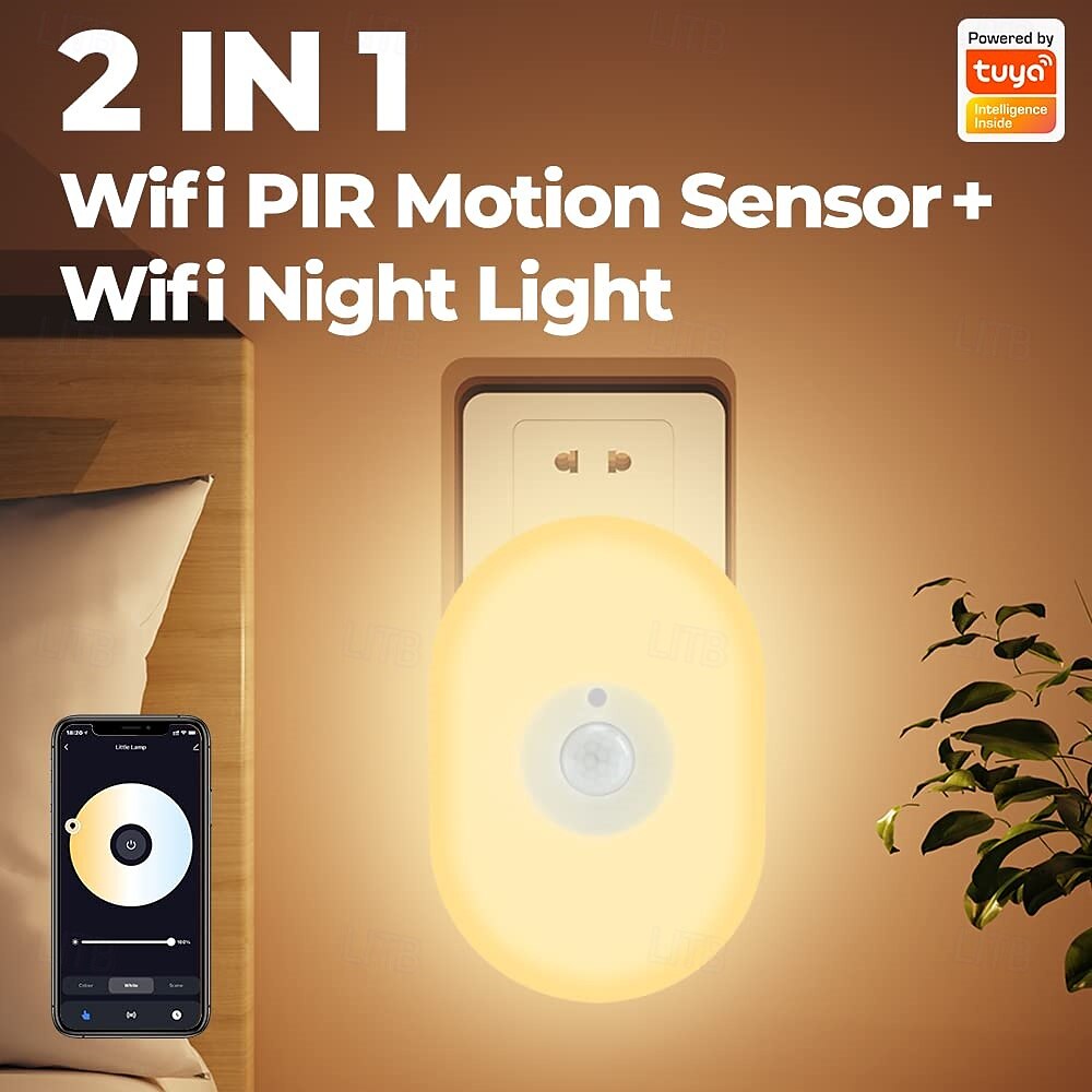 tuya wifi lit human body induction mała lampka nocna multi-gear ściemnianie domowe lampka nocna kontrola lampka sypialna kompatybilna z alexa google home 2025 - $31.99 –P1