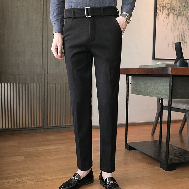 Herren Abschlußfeier Anzughose Hose Chinos Tweed-Hosen Knöpfe Tasche Einfarbig Komfort Formell Party Arbeit Mode Klassicher Stil Schwarz Khaki Mikroelastisch 2025 - $44.99 –P7