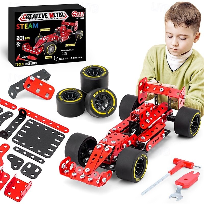 kit di costruzione modello auto scala 120 auto da corsa modello in metallo progetto stem costruzione progetti stem giocattoli per ragazzi 8-12 veicolo rosso fai da te assemblaggio modello in metallo del 2025 a $31.99 –P1