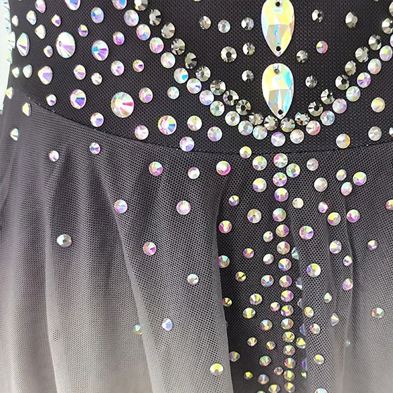 Figure Skating Dress Women's Girls' Ice Skating Dress Gray High Elasticity Training Competition Skating Wear Classic Crystal / Rhinestone Long Sleeve Ice Skating Figure Skating 2025 - $181.99 –P5