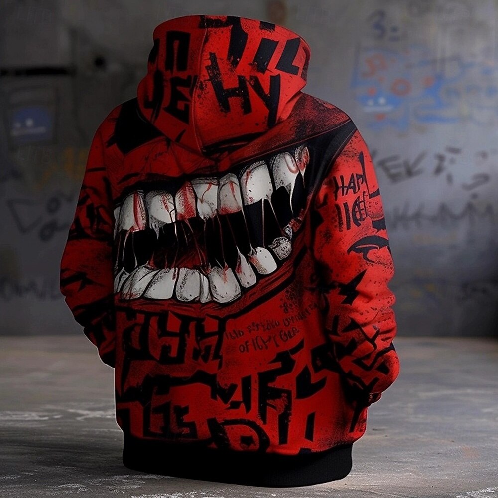Men's Mouth Hoodies Sweatshirt Fashion Long Sleeve Crew Neck 3D Print Party Holiday Streetwear Red Drawstring Fall Winter Designer 2025 - $29.99 –P3