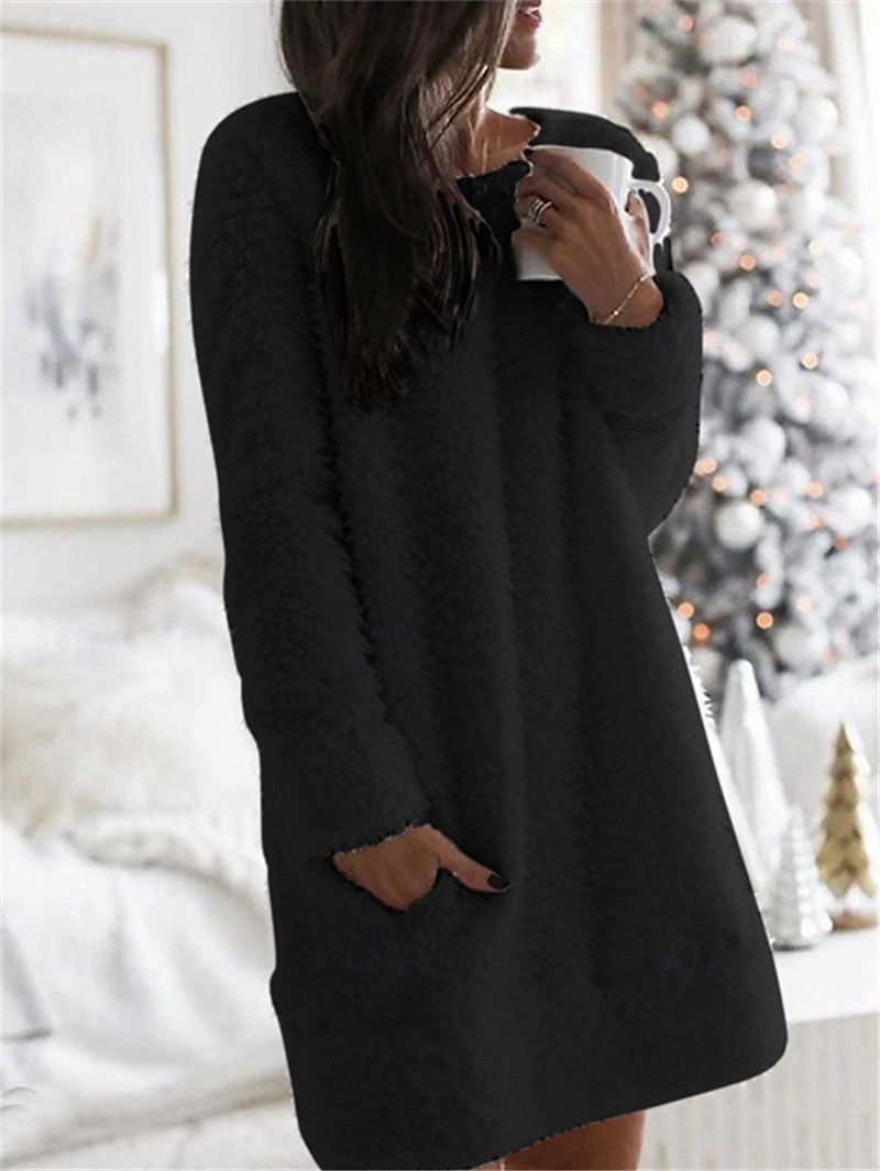 Pentru femei Rochii Tricot Rochie Mini Peteci Casual Rotund Manșon Lung Negru Alb Roz Îmbujorat Culoare 2025 - $33.99 –P3