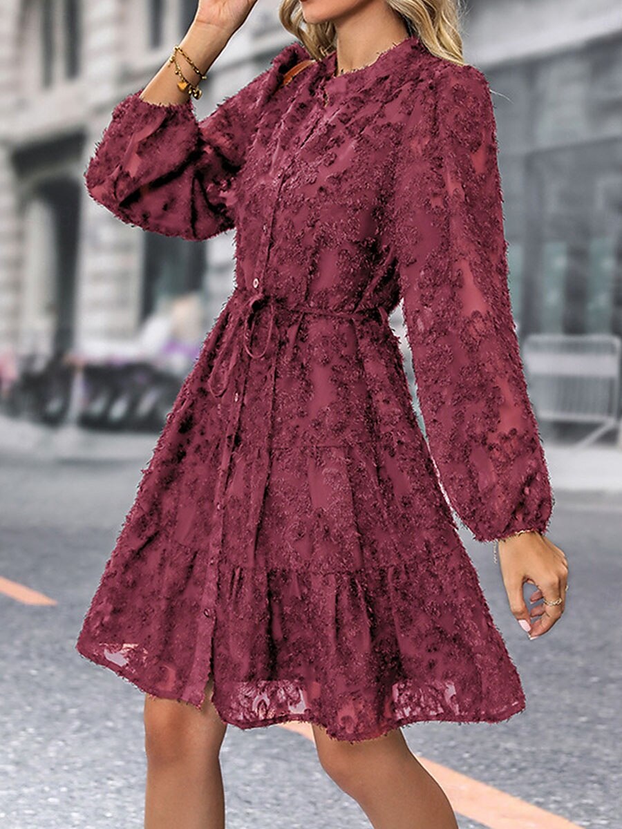 Damen Spitzenkleid Minikleid Spitze Patchwork Brautkleider schlicht Ständer Langarm Schwarz Wein Grün Farbe 2025 - $34.99 –P3