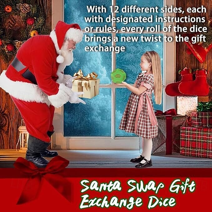 Santa Swap Gift Exchange Dice,2025 New Gift Exchange Dice, Exchange Dice Game,Christmas Group Party Game,12 Different Sides 3 * 3 * 3in Pu Material Gift Exchange Dice Game 2025 - $13.99 –P7