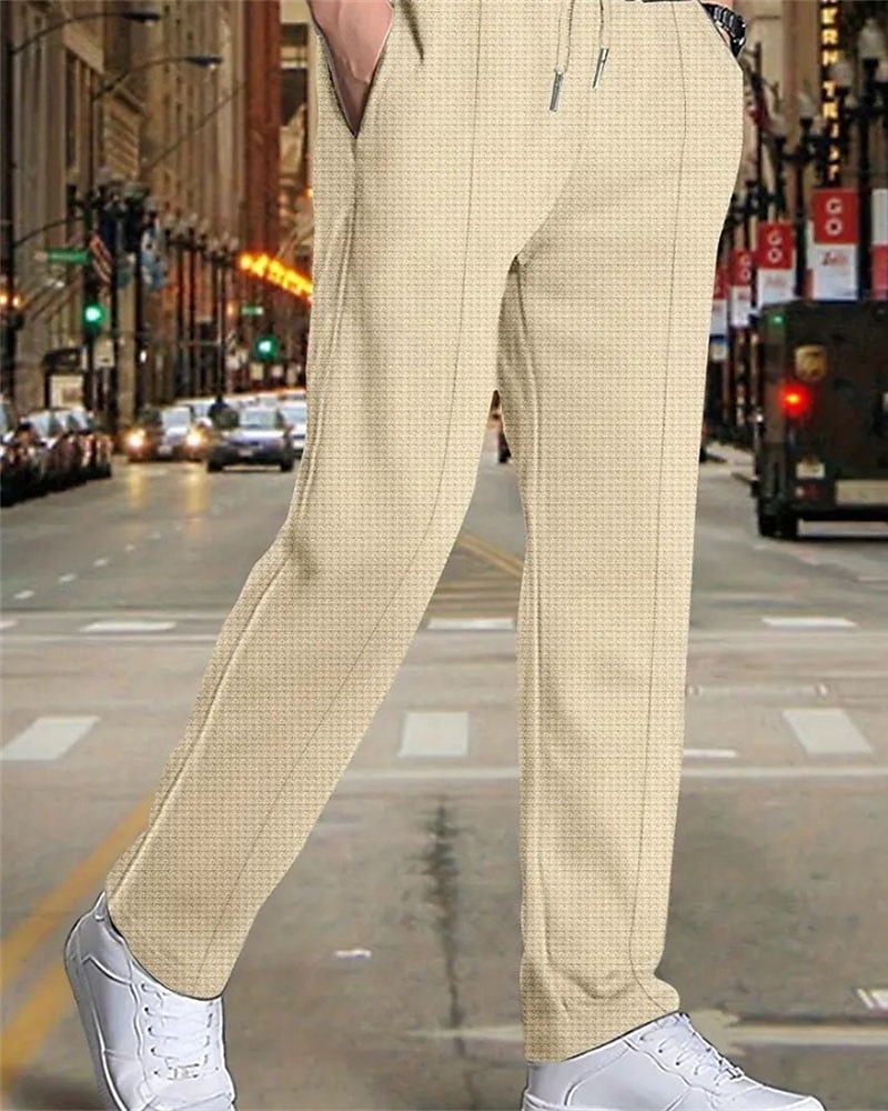 Men's Sweatpants Trousers Pleated Pants Waffle Pants Pocket Drawstring Elastic Waist Plain Comfort Sports Outdoor Daily Fashion Casual Black White Micro-elastic 2025 - zł59.99 –P1