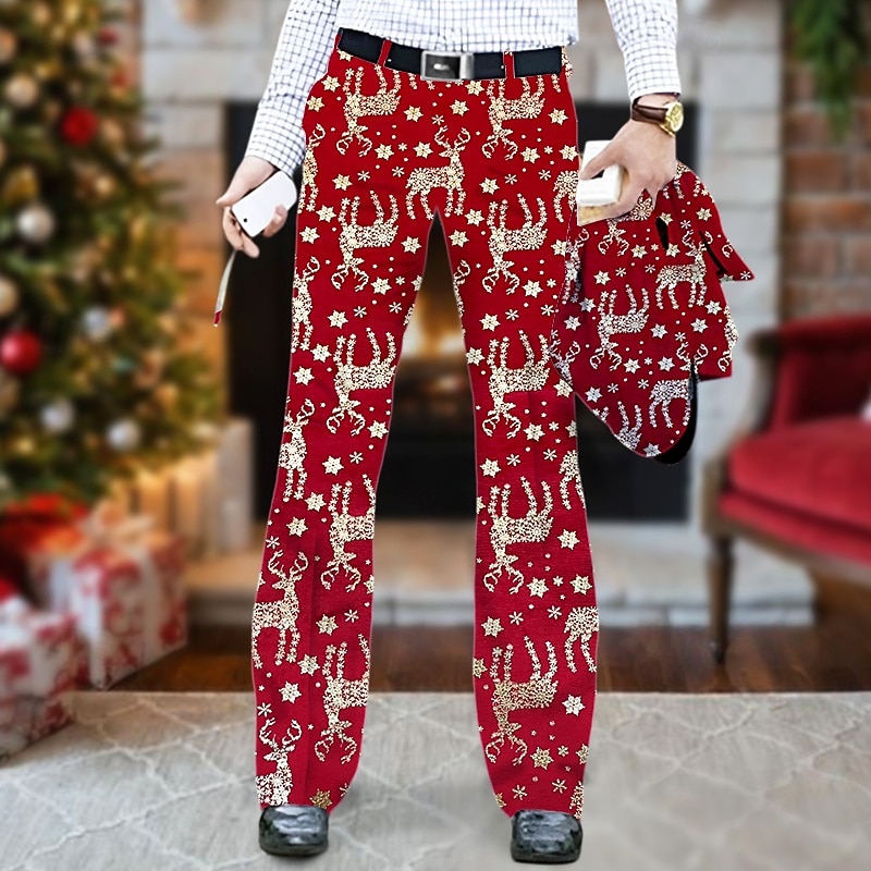 Homens Calças de Natal Social Calça larga Calças Botões Bolsos Veado Conforto Formal Natal O negócio Moda Estilo Clássico Vermelho Micro-Elástica de 2025 por $43.99 –P1