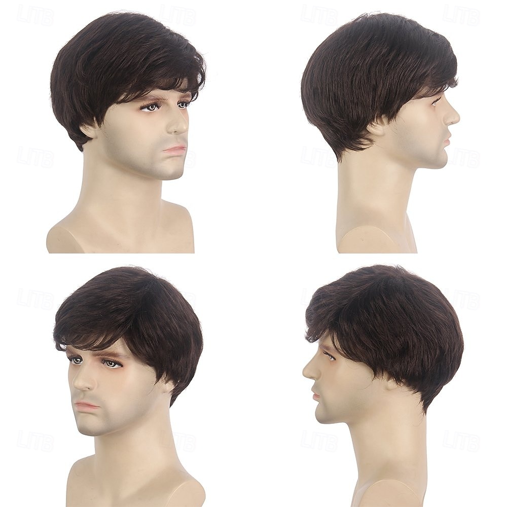 parrucca marrone da uomo ragazzo corto a strati costume cosplay festa capelli naturali del 2026 a $18.99 –P3