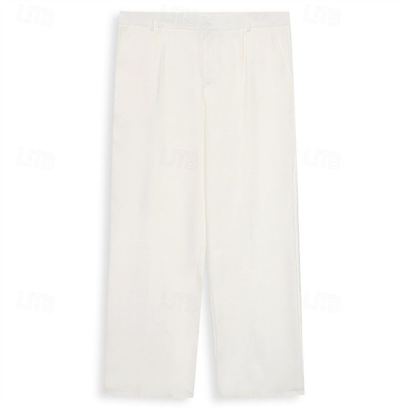 Voor heren Pakken Broek Kostuumbroek Voorvak Recht been Effen Comfort Bruiloft liiketoiminta Strand Modieus Chique en modern Zwart Wit 2025 - $27.99 –P4