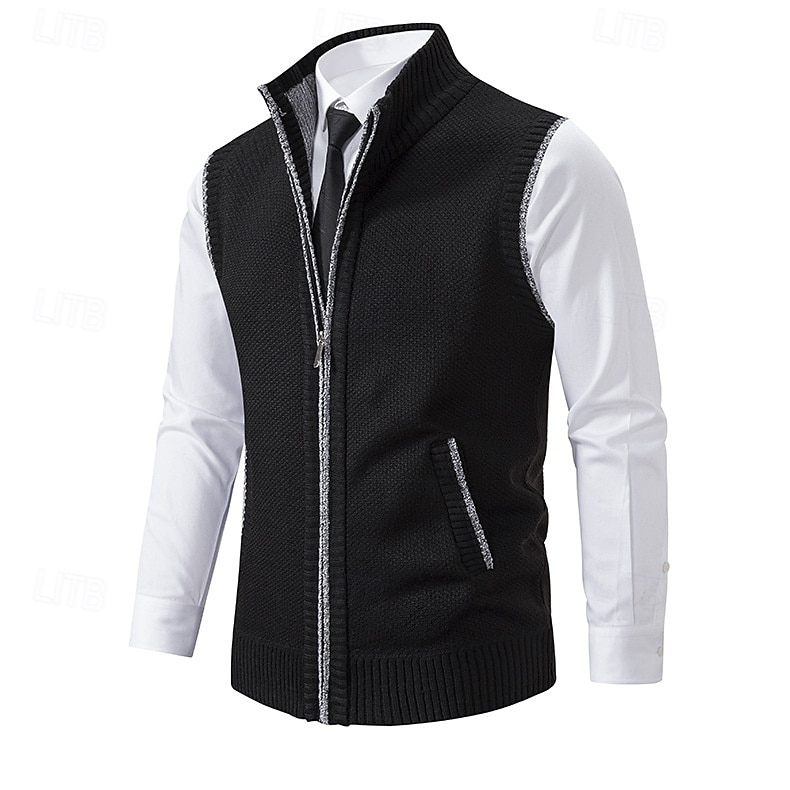Homens Vestido Suéter Sueter Cardigan Suéter com zíper Suéter de malha Estriado Tricotar Padrão Zip Up Bolsos laterais Côr Sólida Moda Clássico Roupa Diária Encontro Roupa Outono & inverno Preto de 2025 por $28.99 –P2
