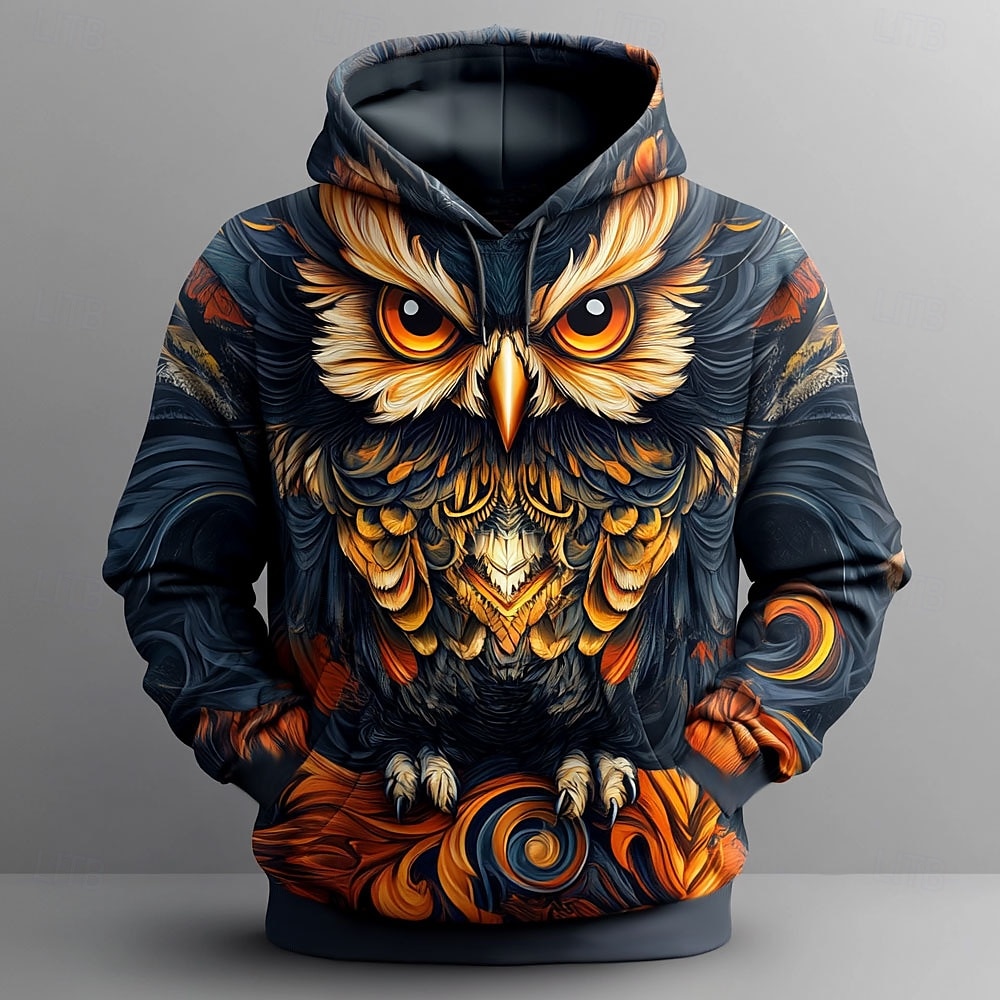 Herre Ugle Hettegensere Genser Ytterklær Hettegenser Crew-hals Mote 3D-utskrift Fest Ferie Gateklær Svart Snorer Høst Vinter Designer 2025 - $29.99 –P1