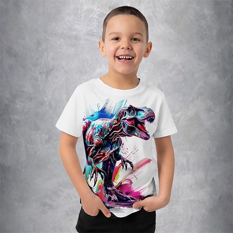 Jungen 3D Graphic Tier Dinosaurier T-Shirt Kurzarm Sommer Frühling Modisch Basic kinderkleidung 4-12 Jahre Rundhalsausschnitt Outdoor Casual Täglich Regular Fit 2025 - $11.99 -P4