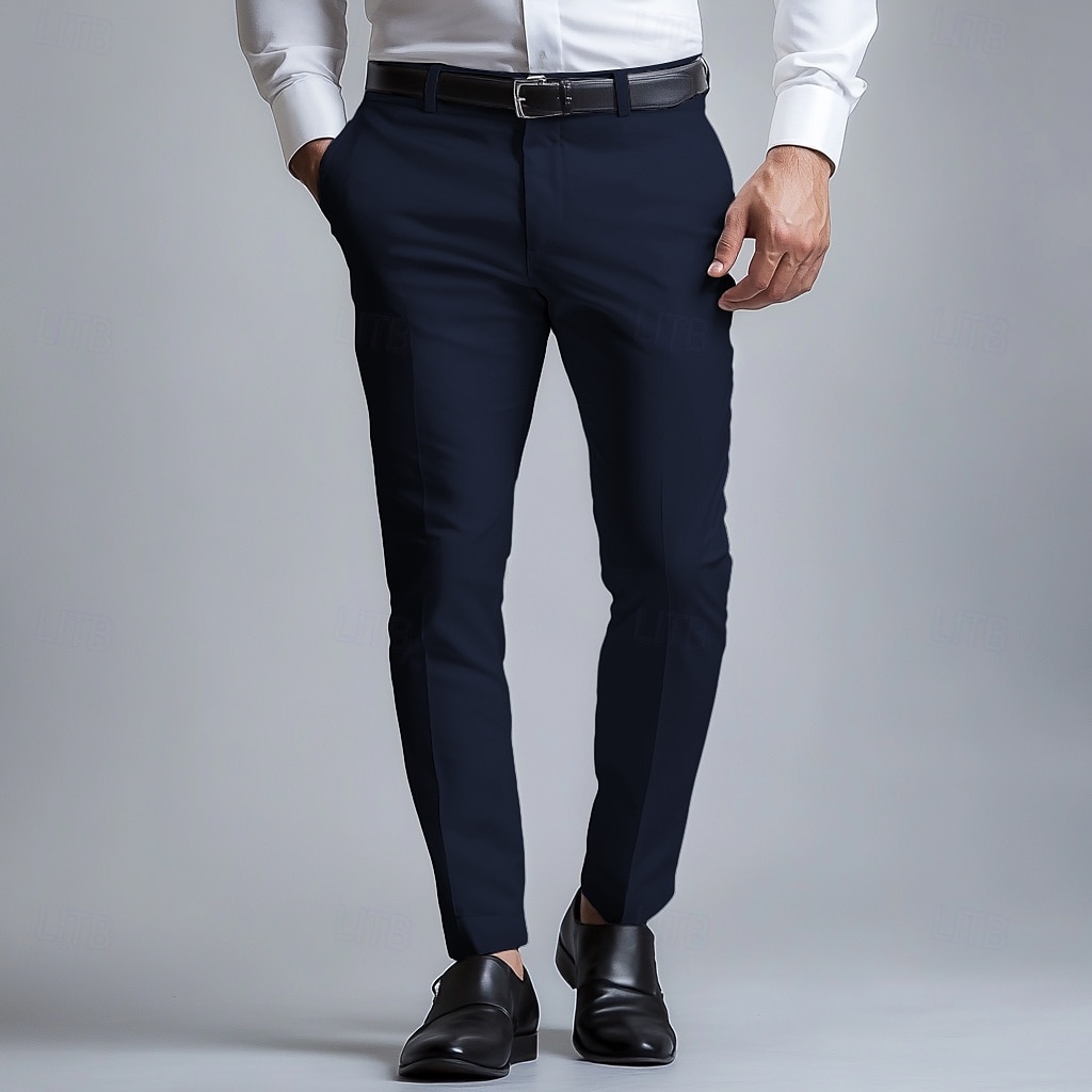 Herren Anzughose lange Hose schwarz weiß dunkelmarine einfarbig mikroelastisch Standard Fit 2024 2025 - $41.99 –P5