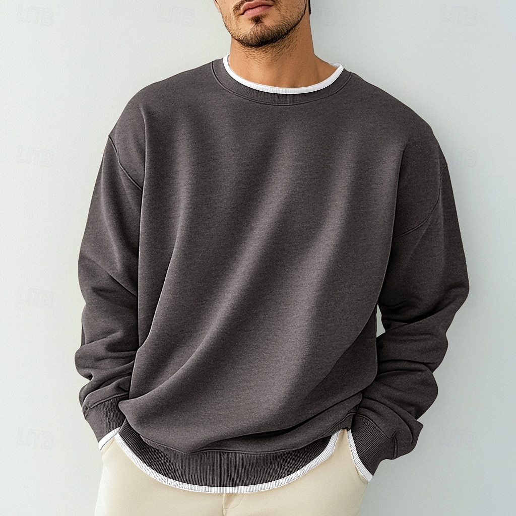 Men's T Shirt Oversized Shirt Tee Top Long Sleeve Shirt Long Sleeve Crew Neck Spring &  Fall Solid Color Daily Casual Street Style Fake two piece Rib Hem Outdoor Street Causal Black Gray Wine Top Tee 2025 - $16.49 –P10