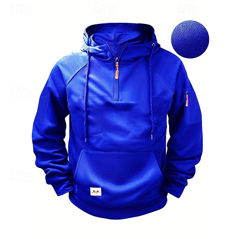 Voor heren Trui met capuchon Hoodie met kwartrits Zwart Wijn Marineblauw blauw Bruin Capuchon Effen Zak Sport & Outdoor Dagelijks Feestdagen Polyester Streetwear Basic Casual Lente & Herfst Kleding 2026 - $31.99 –P13