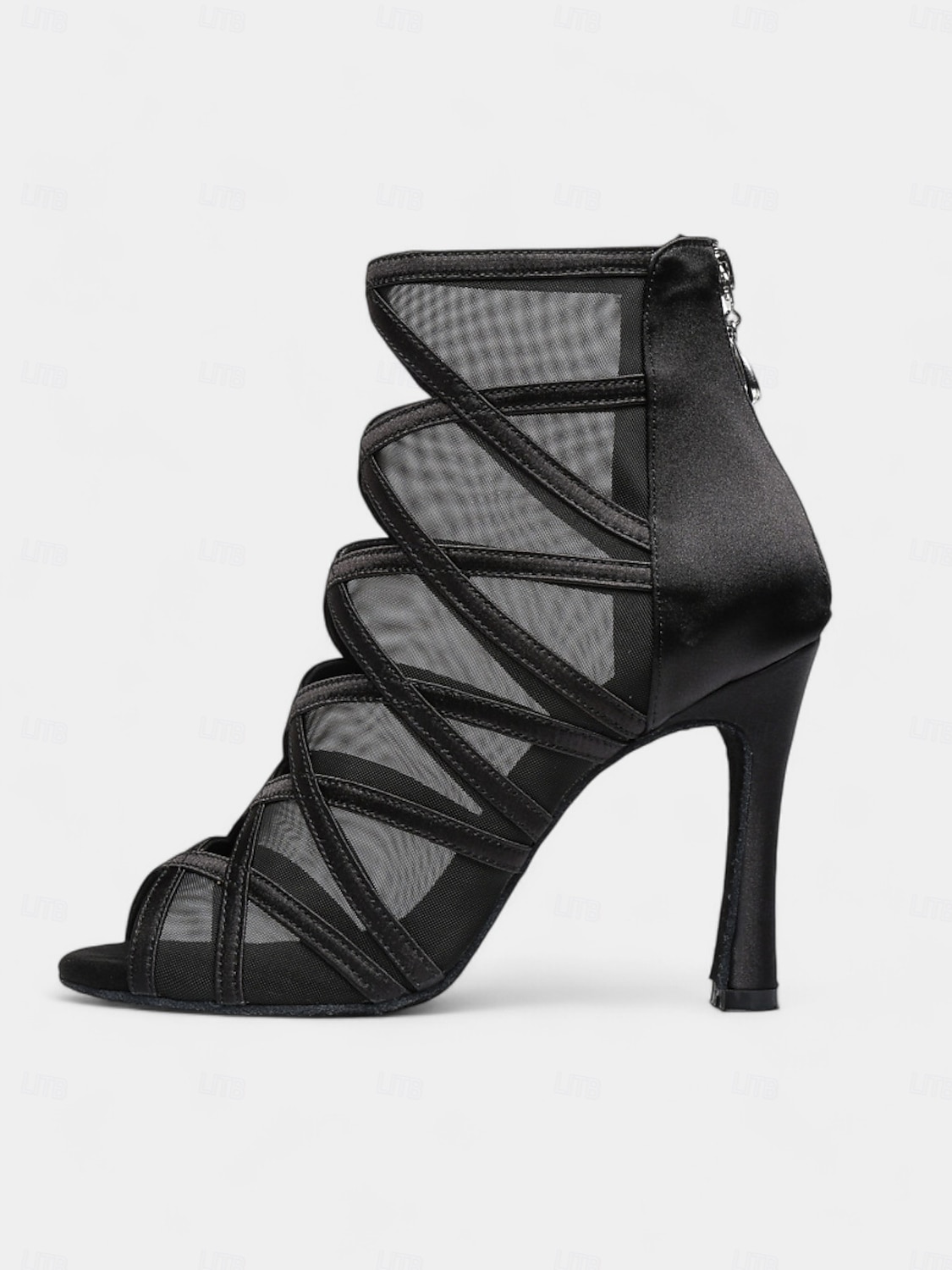 Women's Black Mesh Strappy Latin Dance Shoes with Soft Suede Sole, Back Zipper and Open-Toe Design - Elegant High Heels for Salsa, Tango, and Ballroom 2025 - $59.99 –P5
