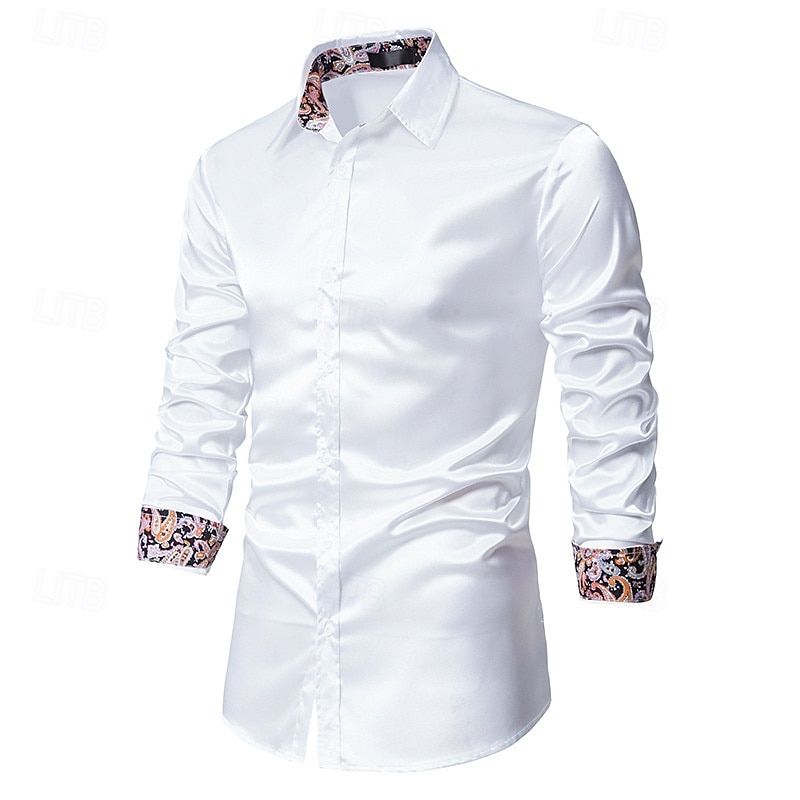 Per uomo Camicia Camicia in raso Maglietta informale Camicia con bottoni Motivo cashemire Matrimonio Da mare Nero Champagne Blu marino Manica lunga Colletto Primavera & Autunno Abbigliamento del 2026 a $28.99 –P4
