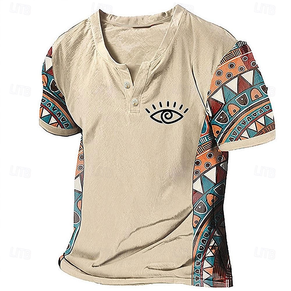 Herr Grafisk Färgblock Stam T-shirt Henleytröja Kortärmad 3d-utskrivning Designer Etnisk Klassisk Utomhus Semester Dagligen Vår & sommar Mörkbrun Blå Himmelsblå Brun Grön V-hals Henley T-shirt 2025 - $17.99 –P1