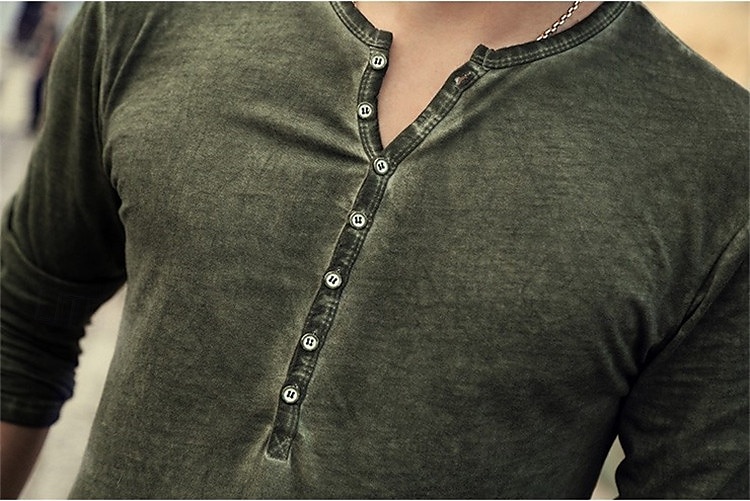Men's Henley Shirt Tee Top Long Sleeve Shirt Plain Henley Street Vacation Long Sleeve Clothing Apparel 100% Cotton Vintage Fashion Basic 2025 - GBP £17 –P9