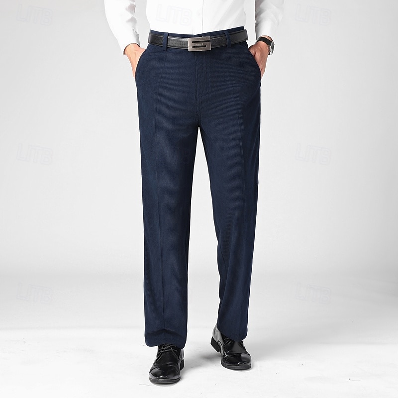 Men's Dress Pants Corduroy Pants Trousers Chinos Buttons Pocket Solid Color Comfort Formal Party Work Fashion Classic Style Black Navy Blue Micro-elastic 2025 - $16.49 –P10