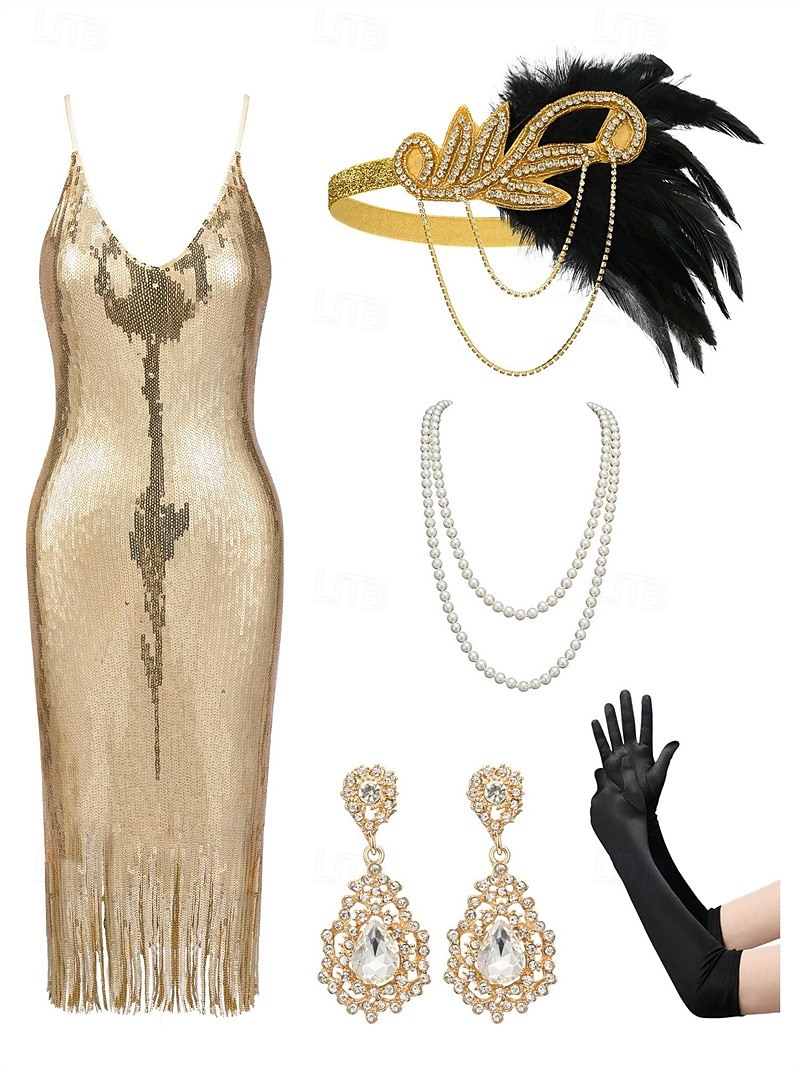 Retró Ordító 20-as évek 1920-as évek Déli Flapper ruha Felszerelések Koktélruha A nagy Gatsby Flapper lány Esküvői Vendég Flitter Rojt Női Farsangi jelmez 7 db Karácsony Mindszentek napja Farsang 2025 - $55.99 –P1