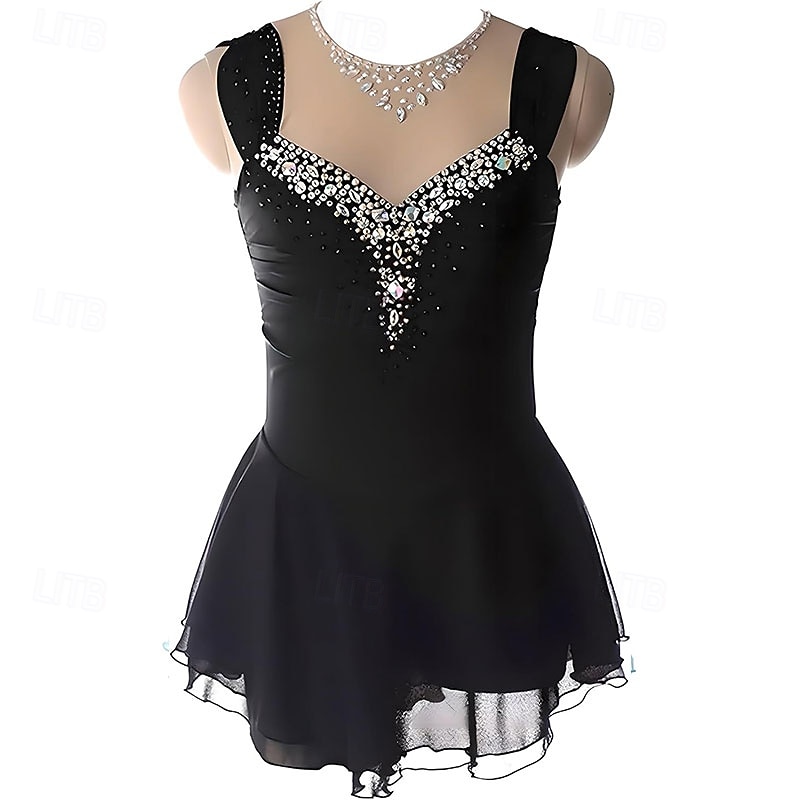 Abito da pattinaggio artistico Per donna Ragazze Pattinaggio sul ghiaccio Vestito Nero Rosso Blu Orlo asimmetrico Rete Alta elasticità Allenamento Competizione Vestiti da pattinaggio sul ghiaccio del 2026 a $160.99 –P6