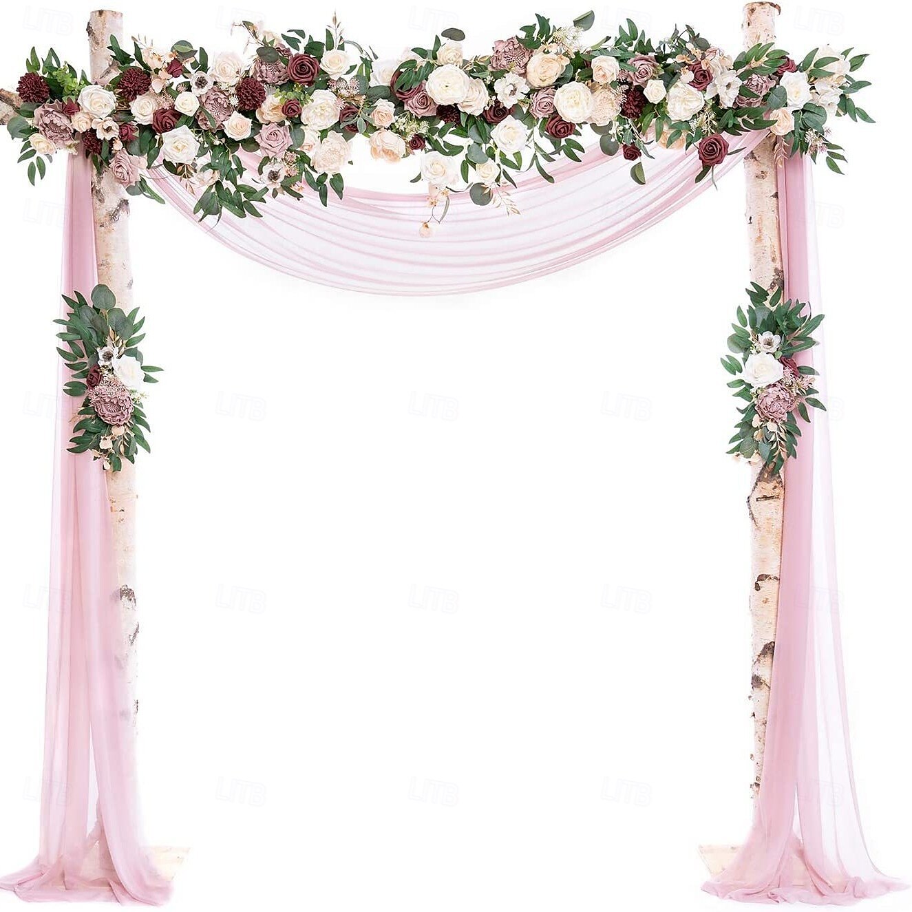 kit de flori arc nunta cu draperii (pachet de 5) - 1 buc ghirlandă de flori artificiale 2 buc ghirlandă artificială bej de lux cu 2 buc draperii transparente pentru ceremonia de nuntă fundal recepție 2025 - $136.99 –P6