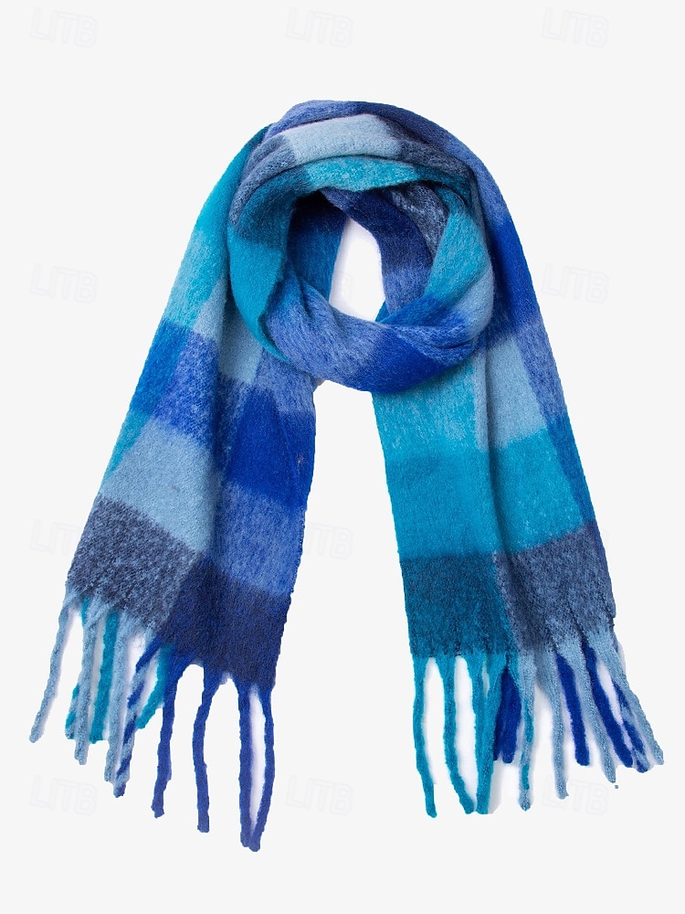 Bufanda de invierno de gran tamaño con cuadros coloridos para mujer | Chal suave y cálido similar a la lana con borlas | Accesorio moderno para clima frío para atuendos casuales y formales 2025 - $14.99 –P9