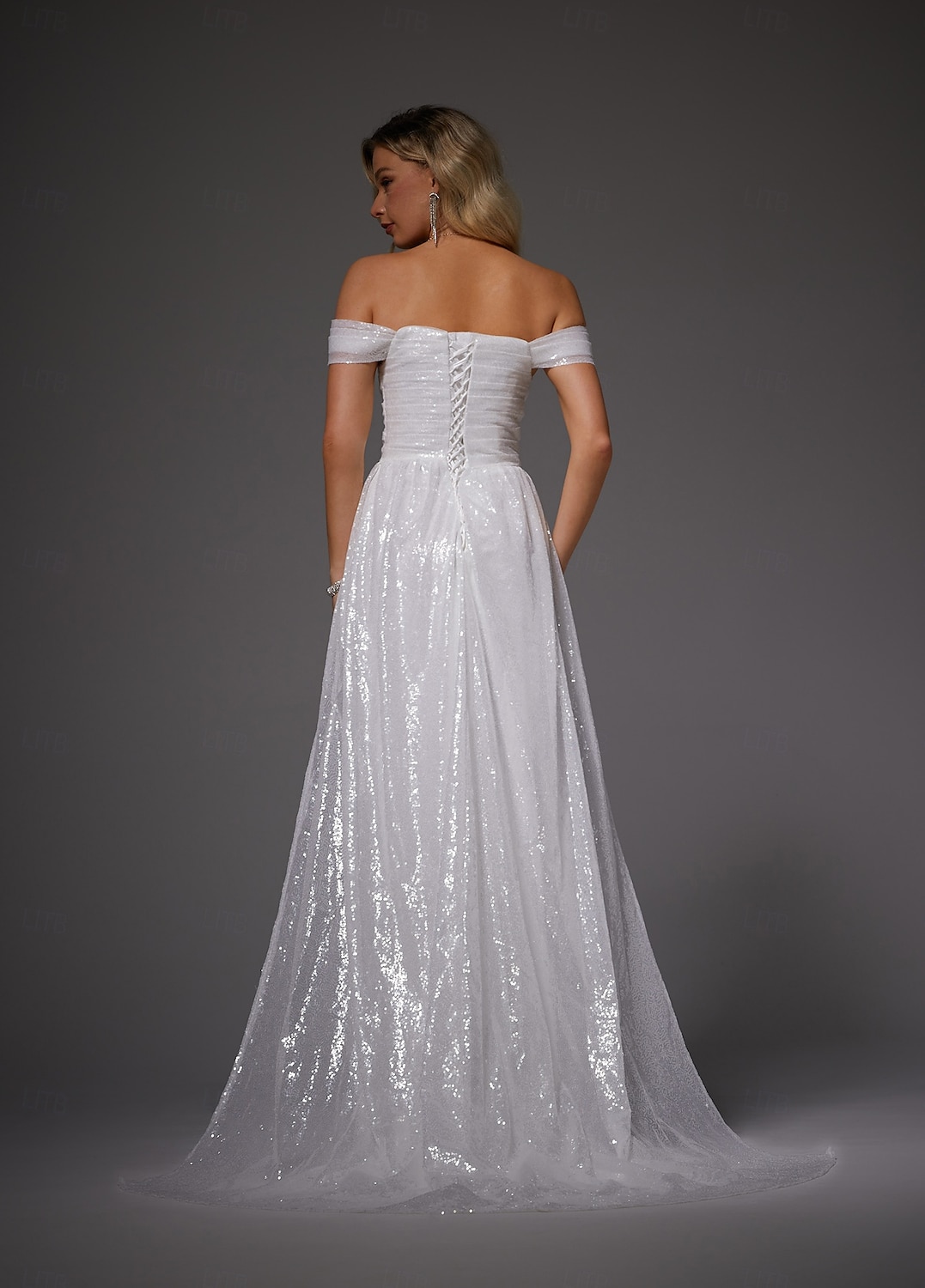 havfrue aftenkjole elegant kjole bryllup gjesteball feie / børste tog gulvlengde kortermet off shoulder høst bryllupsmottak sateng med splitt 2025 2025 - $171.99 –P3