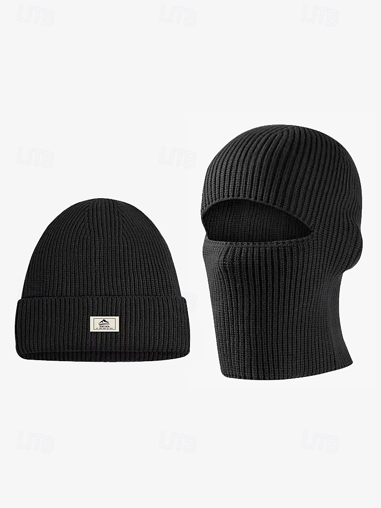 Schwarze Strickmütze für Herren mit abnehmbarer Sturmhaube – warme und vielseitige Wintermütze für Outdoor-Aktivitäten und Sport 2025 - $9.99 –P7