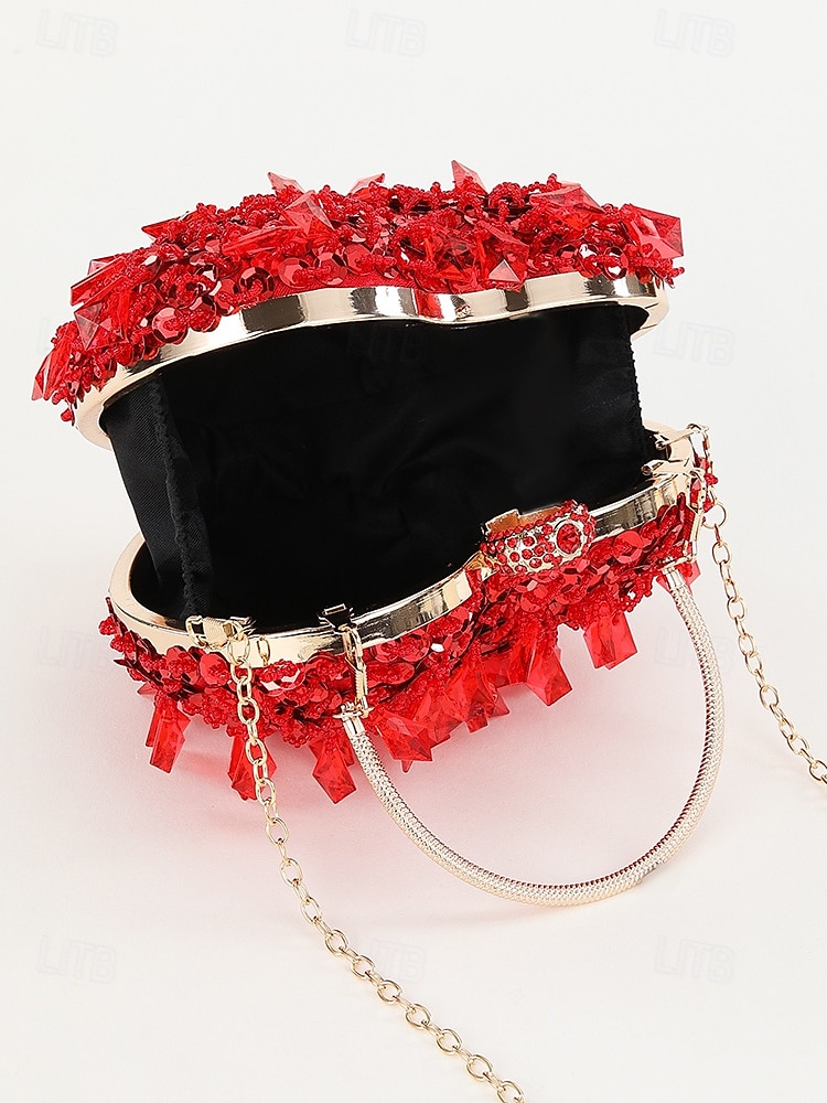 Rote herzförmige Abendclutch für Damen mit Pailletten und Strass-Griff - glamouröses Accessoire für Partys und formelle Anlässe 2025 - $34.99 –P7
