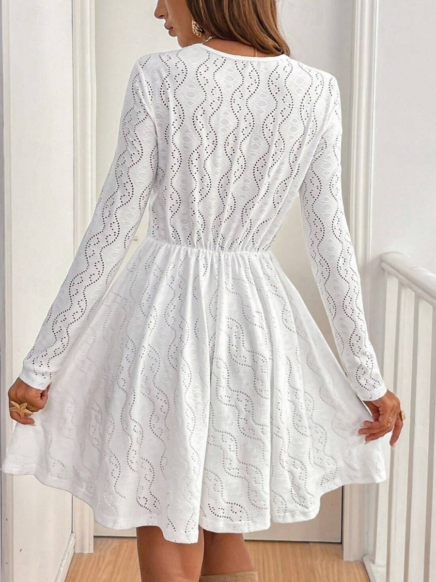 Dames Witte jurk Mini-jurk Kant Lapwerk Casual V-hals Lange mouw Wit Kleur 2025 - $52.99 –P2