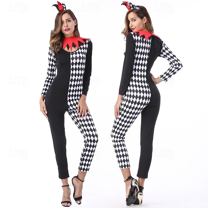 cyrk Żartowniś Klaun Strój karnawałowy Kostium Kombinezon zentai Dla dorosłych Damskie Cosplay Spektakl Impreza Halloween Karnawał Mardi Gras Łatwy kostium karnawałowy 2025 - $51.99 –P1