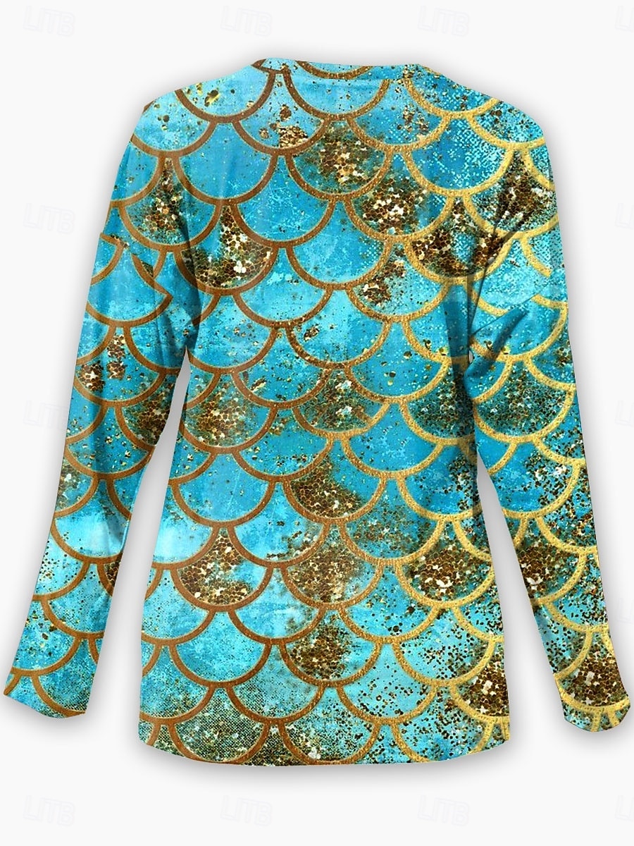 Per donna maglietta Color Block Informale Manica lunga A V Maglie lunghe Giornaliero Fine settimana Stampa Blu Autunno Inverno del 2025 a $24.99 –P2