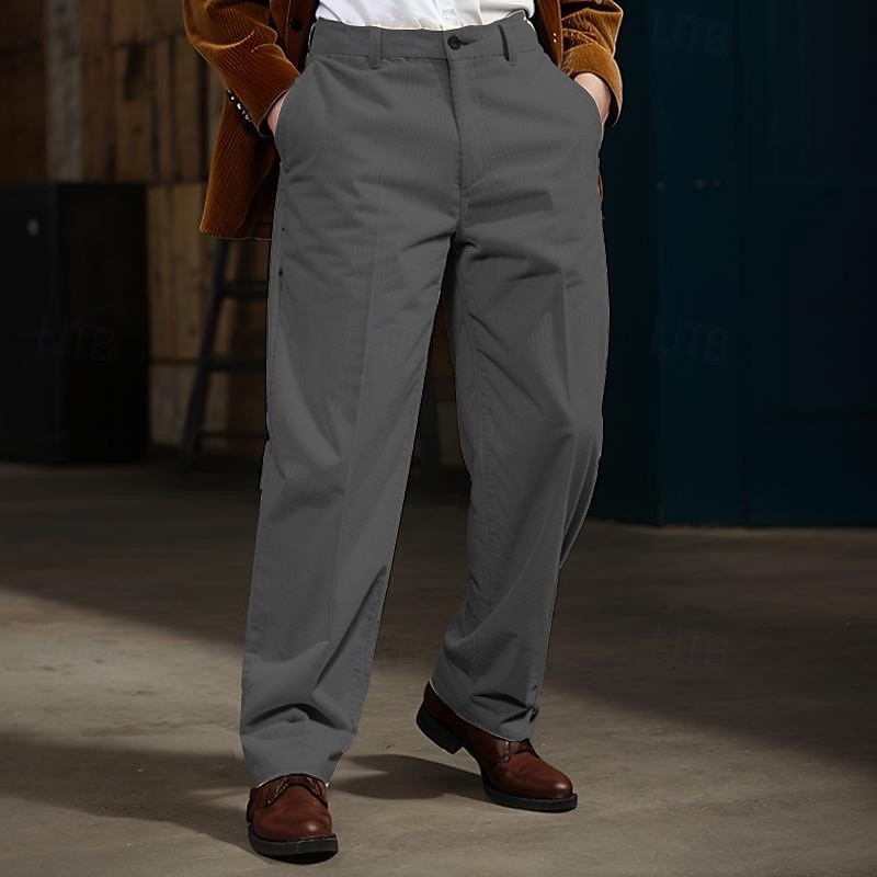 Men's Dress Pants Corduroy Pants Trousers Buttons Straight Leg Plain Comfort Soft Full Length Formal Office Casual Stylish Simple Loose Fit Black White High Waist Micro-elastic 2025 - $25.99 –P4