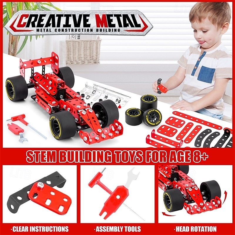 2025年 ビルディングキット カーモデル 120 スケール レースカー メタルモデル STEM プロジェクト ビルディング STEM プロジェクト おもちゃ 男の子用 8-12 レッド 車両 DIY 組み立て メタルモデル  コレクション – $31.99 –P5