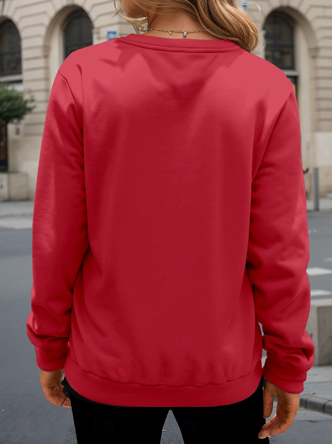 naisten collegepaita rento koira street dailywear pyöreä kaulaprintti pitkähihainen punainen syksy talvi 2025 - $24.99 –P2