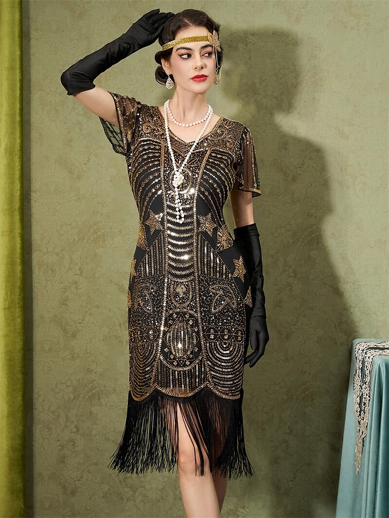 Retró Ordító 20-as évek 1920-as évek Déli Flapper ruha Felszerelések Koktélruha A nagy Gatsby Flapper lány Esküvői Vendég Flitter Rojt Női Farsangi jelmez 7 db Karácsony Mindszentek napja Farsang 2025 - $54.99 –P2
