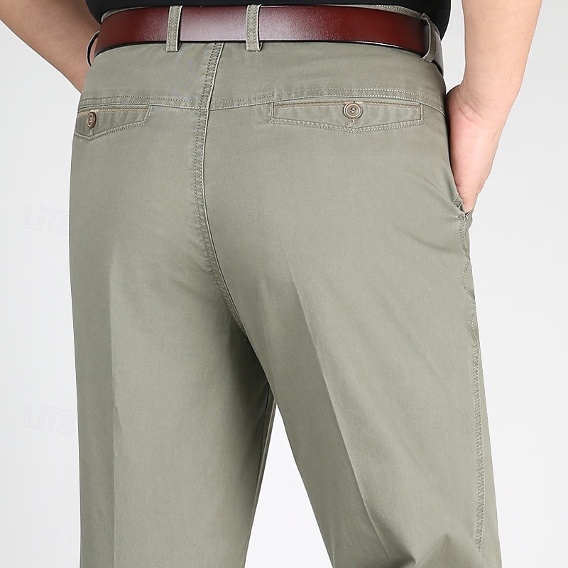 Men's Trousers Dress Pants Chinos Pocket Buttons Straight Leg Plain ...