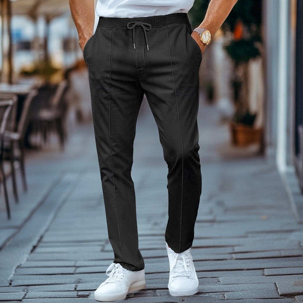 2025年 男性用 スウェットパンツ ジョガー ズボン プリーツパンツ ドローストリング 弾性ウエスト 平織り 履き心地よい 高通気性 全長 カジュアル 日常 祝日 スポーツ ファッション ブラック ホワイト マイクロエラスティック コレクション – $20.99 –P6