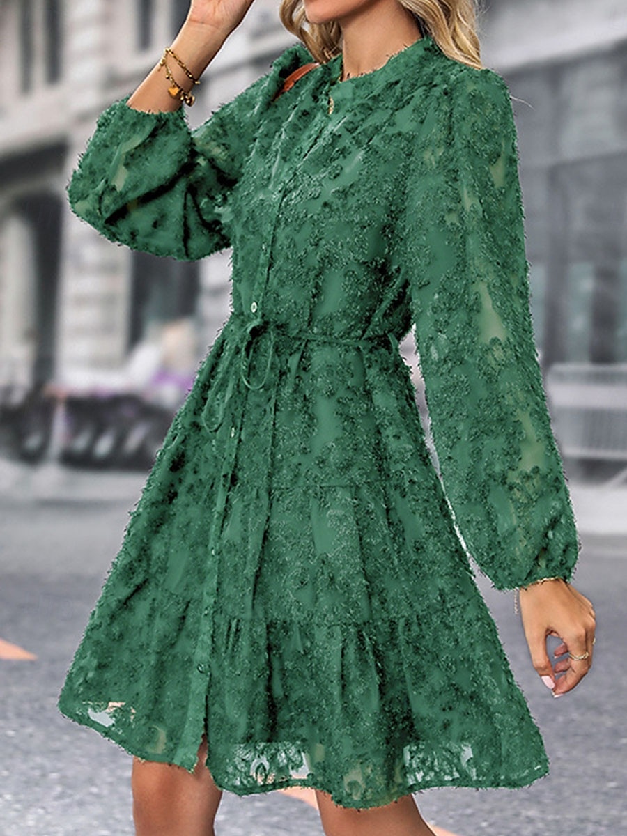 Damen Spitzenkleid Minikleid Spitze Patchwork Brautkleider schlicht Ständer Langarm Schwarz Wein Grün Farbe 2025 - $34.99 –P13