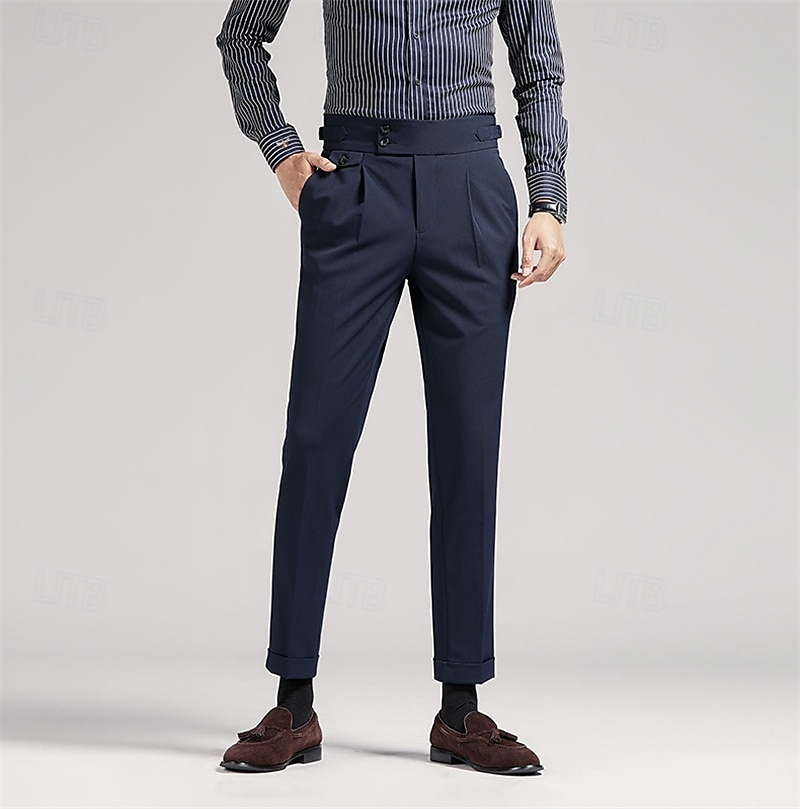 Men's Graduation Dress Pants Trousers Chinos Buttons Pocket Solid Color Comfort Formal Party Work Fashion Classic Style Black Navy Blue Micro-elastic 2026 - $49.99 –P8