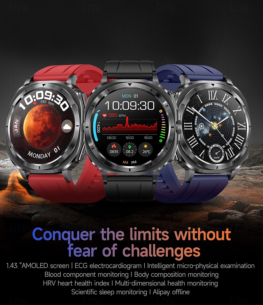 iMosi ET492 Умные часы 1.43 дюймовый Смарт Часы Bluetooth ЭКГ + PPG Контроль температуры Педометр Совместим с Android iOS Женский Мужчины Хендс-фри звонки Водонепроницаемый Медиа контроль IP 67 2025 - $79.79 –P1