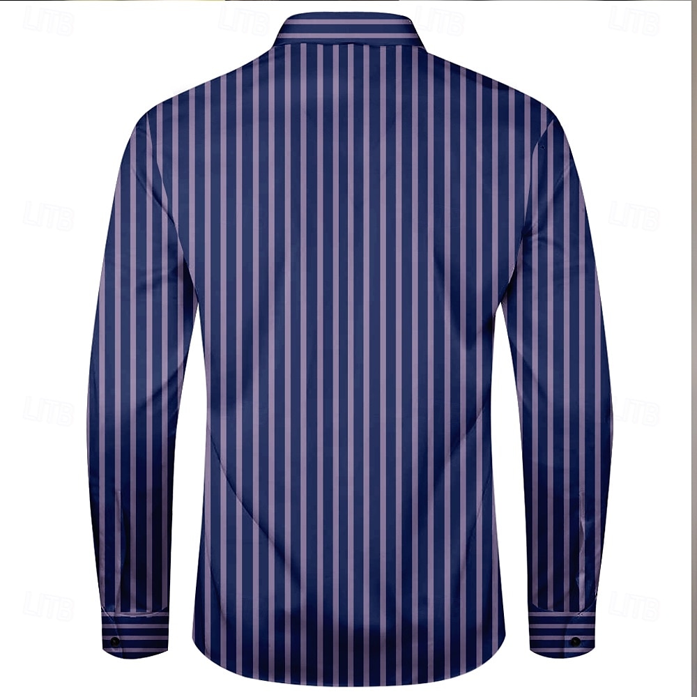 Men's Striped Dress Shirt Bowling Shirt Button Up Shirt Long Sleeve Hawaiian Casual Formal Outdoor Vacation Spring Fall Turndown Button Up Blue 2025 - $26.99 –P2