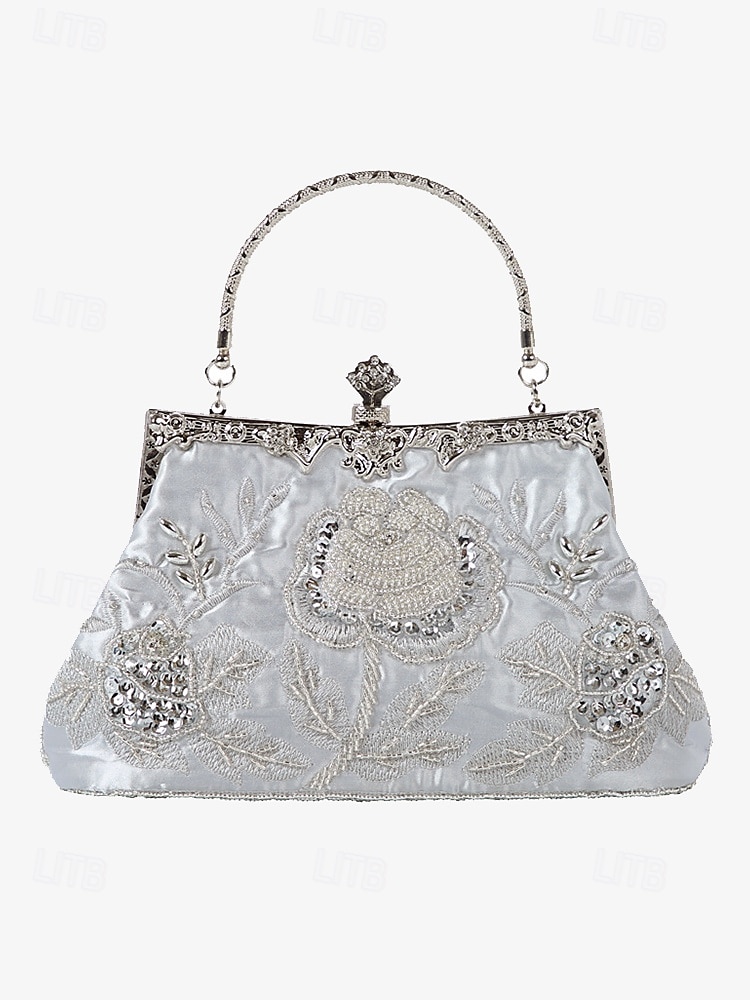 Women's Vintage Green Velvet Handbag with Beaded Floral Embroidery and Metal Frame – Elegant Evening Bag 2025 - $59.99 –P9