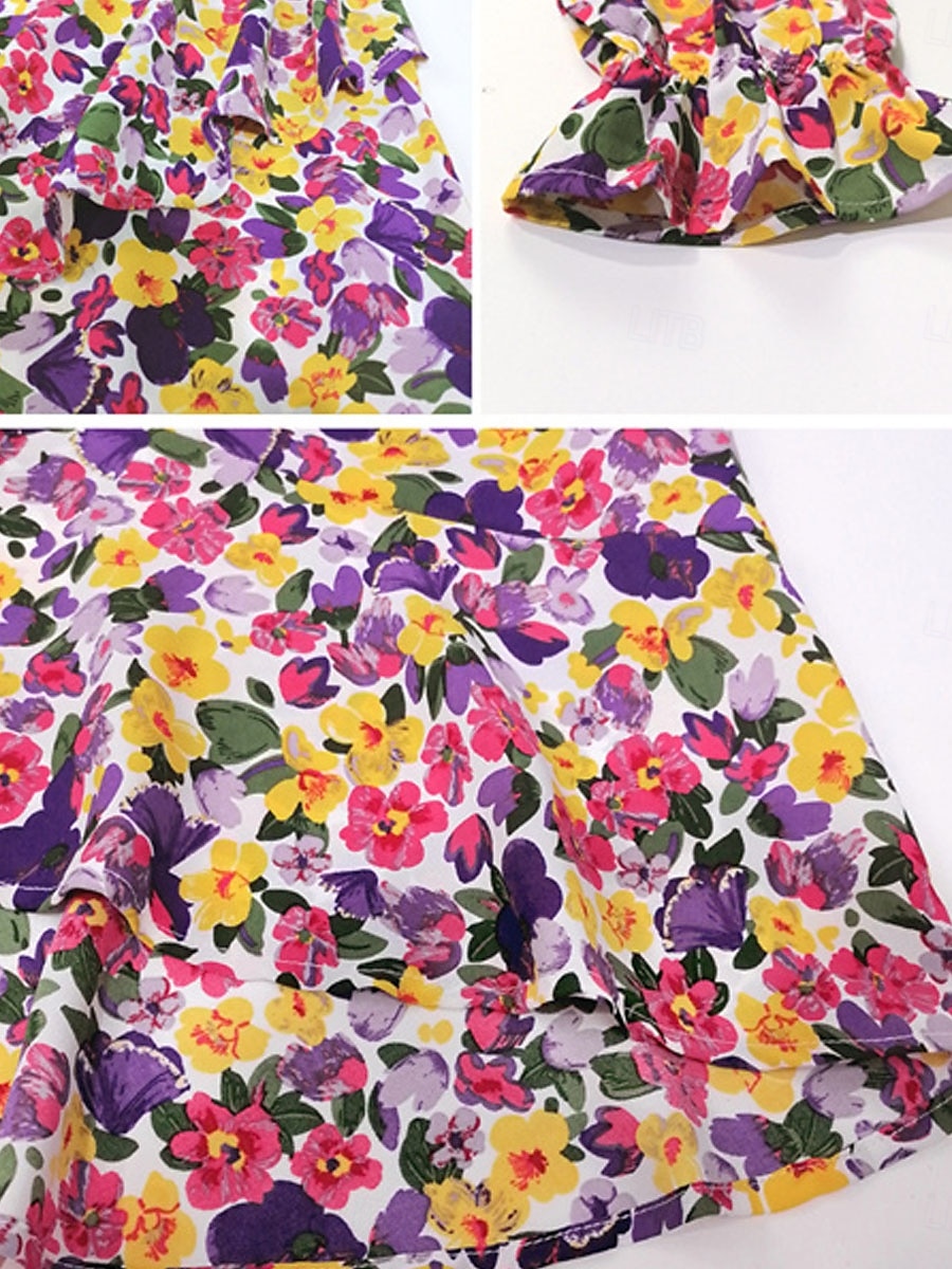 Femme Robe mi-longue Robe casual Robe Évasée Robe Portefeuille Robe Trapèze Décontractées du quotidien Standard Floral manche longue Col V Noir Violet Vert Eté Printemps Automne de 2025 ? $41.99 –P4