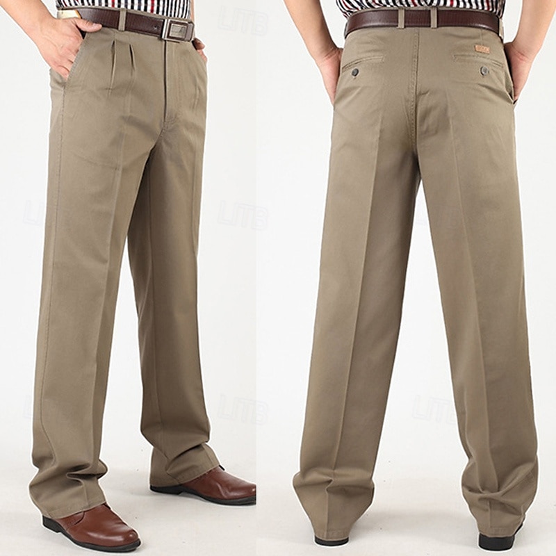 Men's Dress Pants Trousers Chinos Buttons Pocket Straight Leg Plain Comfort Formal Party Work Fashion Classic Style Black Navy Blue Micro-elastic 2025 - $39.99 –P7