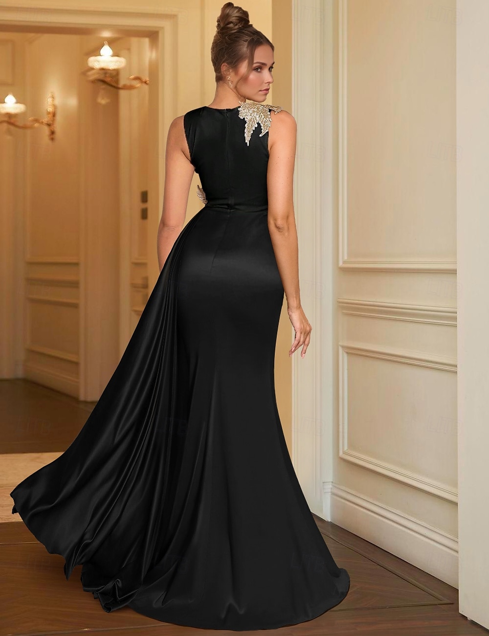 Suknia Wieczorowa Sheath Elegancka Sukienka Formalna Długość do Podłogi Bez Rękawów Dekolt w Kształcie Klejnotu Kieszeń Satynowa z Haftem 2025 - $159.99 –P2